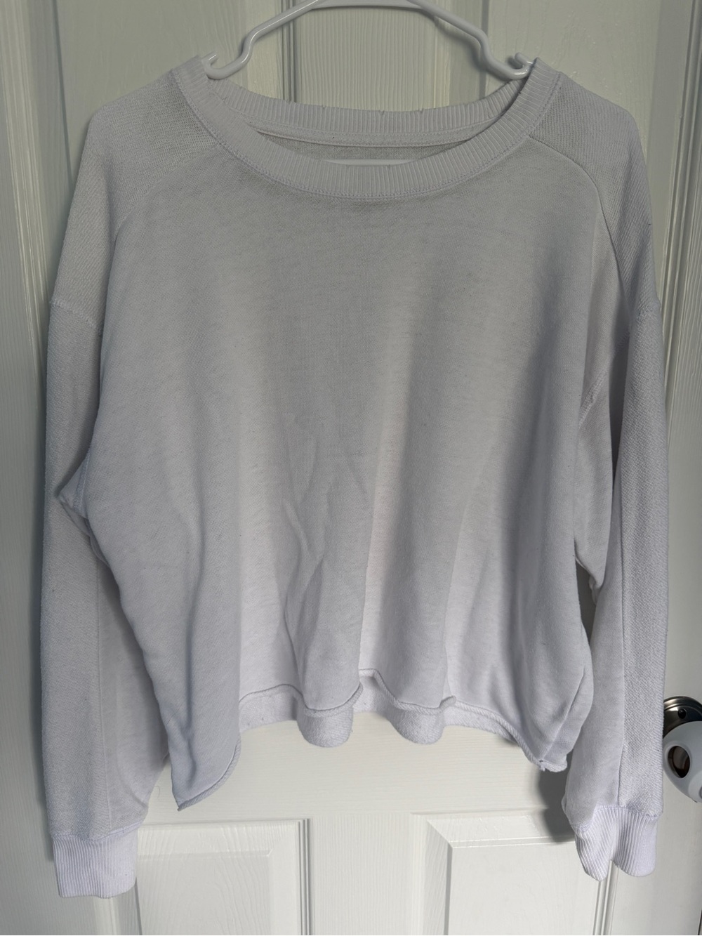 Aerie Slightly Cropped White Textured Long Sleeve Shirt